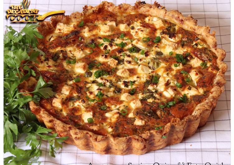 Recipe of Favorite Asparagus, spring onion and feta quiche