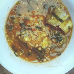 Okra soup with ice fish and pumpkin leaf A picture of Okra soup with ice fish and pumpkin leaf.