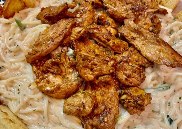 Steps to Prepare Favorite Pan seared Coffee Chicken with Alfredo Pasta