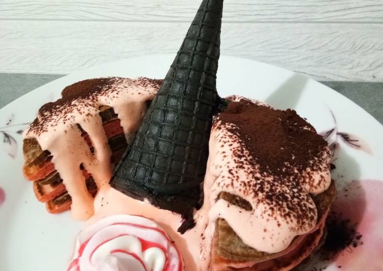 Resep Pancake blackpink with ice cream Anti Gagal