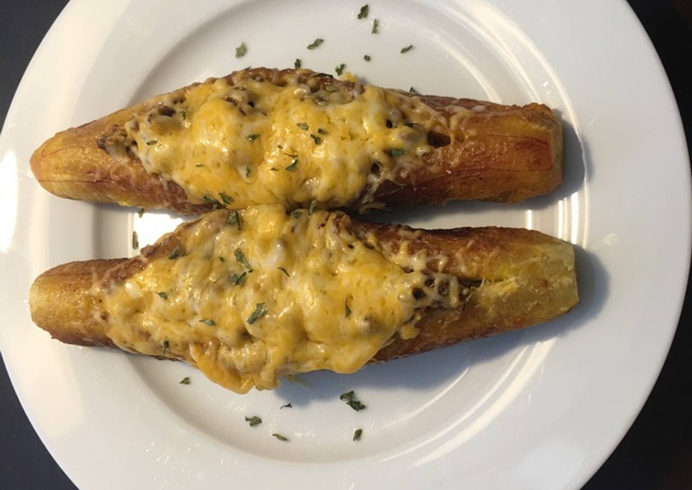 Canoas 🛶 o botes de plátanos amarillos y carne molida de pavo