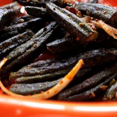 A picture of Microwave Kukurit Bhendi - Crunchy Okra in Microwave Step By Step Recipe.