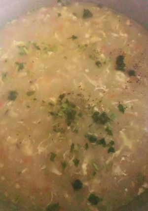 A picture of Chicken, Corn, and Asparagus Soup.