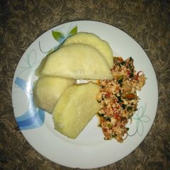 A picture of Yam and vegetable egg.