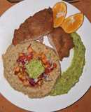 Hummus de garbanzos, con pesto y palta especiada