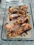 Escalopines de salmón sobre cama de ñoquis y cubierto de bechamel airfryer, Thermomix y horno