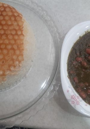 عکسی از دستور قورمه سبزی با پلو و ته‌دیگ