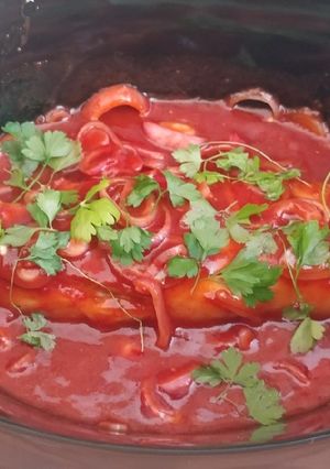 A picture of Pork loin, chili sauce & maple syrup.