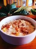 Arroz con leche con sacarina y fruta de temporada