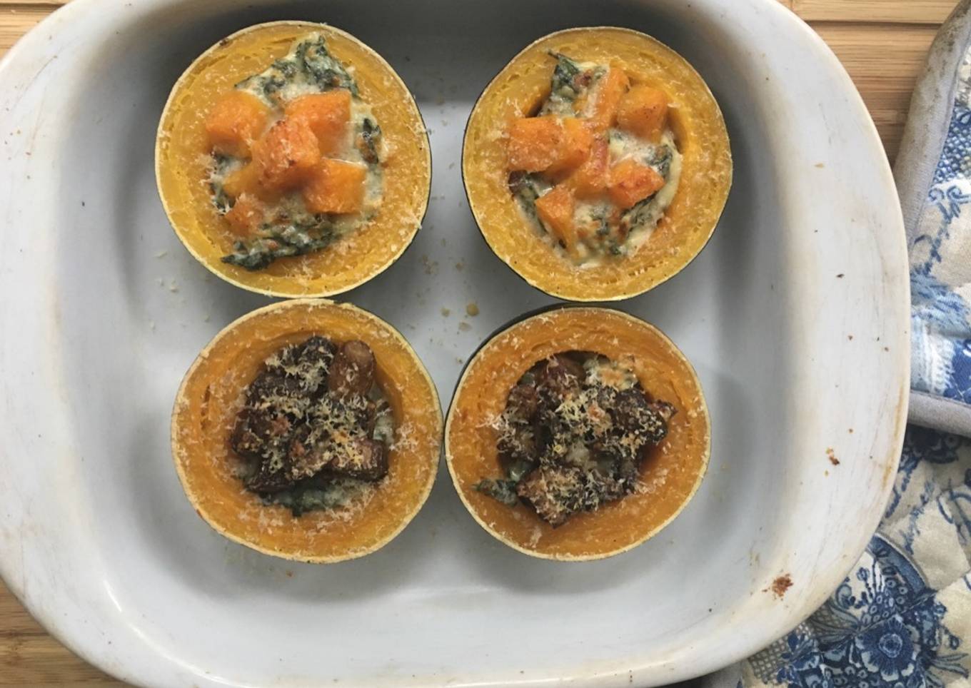 Creamed Spinach and mushroom stuffed Gem Squash with butternut