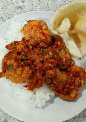 A picture of Egg and Tofu with Spicy Sauce (Balado Telur Tahu) *Vegetarian.