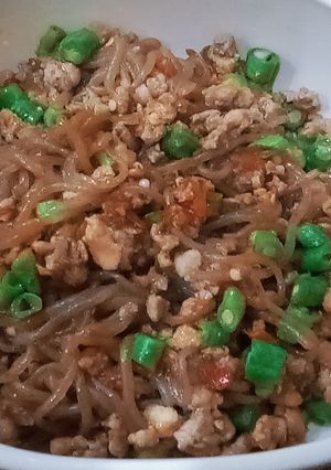 รูปของ ผัดพริก,ถั่วฝักยาว,หมูสับ,เส้นบุกสาหร่าย - คีโต