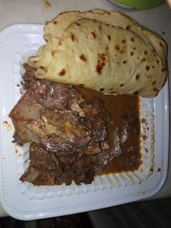 A picture of Pappe soup with Arabian bread.