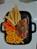 Rib eye steak with mushroom sauce