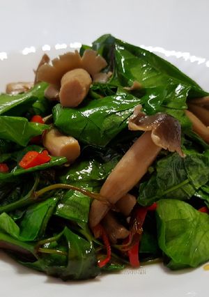 รูปของ ใบเหลียงผัดเห็ดโคน (เจ) # กินผักรักสุขภาพ 7