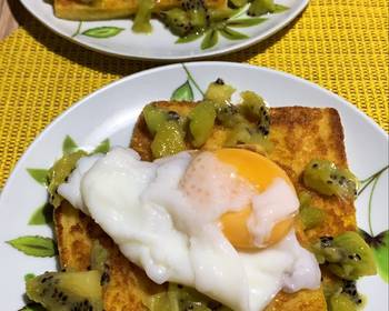 Fresh, Making Recipe Breakfast toast with poached egg and kiwi Delicious