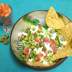 A picture of Japan In A Salad Bowl 🥗 --- Zingy Wasabi Peas & Chena - Veggie Salad Bowl.