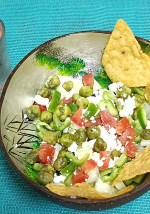 A picture of Japan In A Salad Bowl 🥗 --- Zingy Wasabi Peas & Chena - Veggie Salad Bowl.