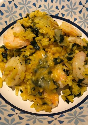 A picture of Spinach and Shrimp Rice Bake.