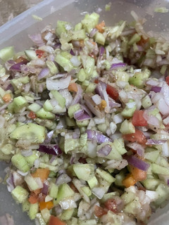 A picture of Kachombar salad with soya sauce dressing.