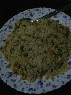 A picture of Simple rice(pilau) with eggs.