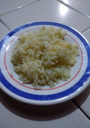 A picture of White Rice with a Touch of Butter, Onion, and Garlic.