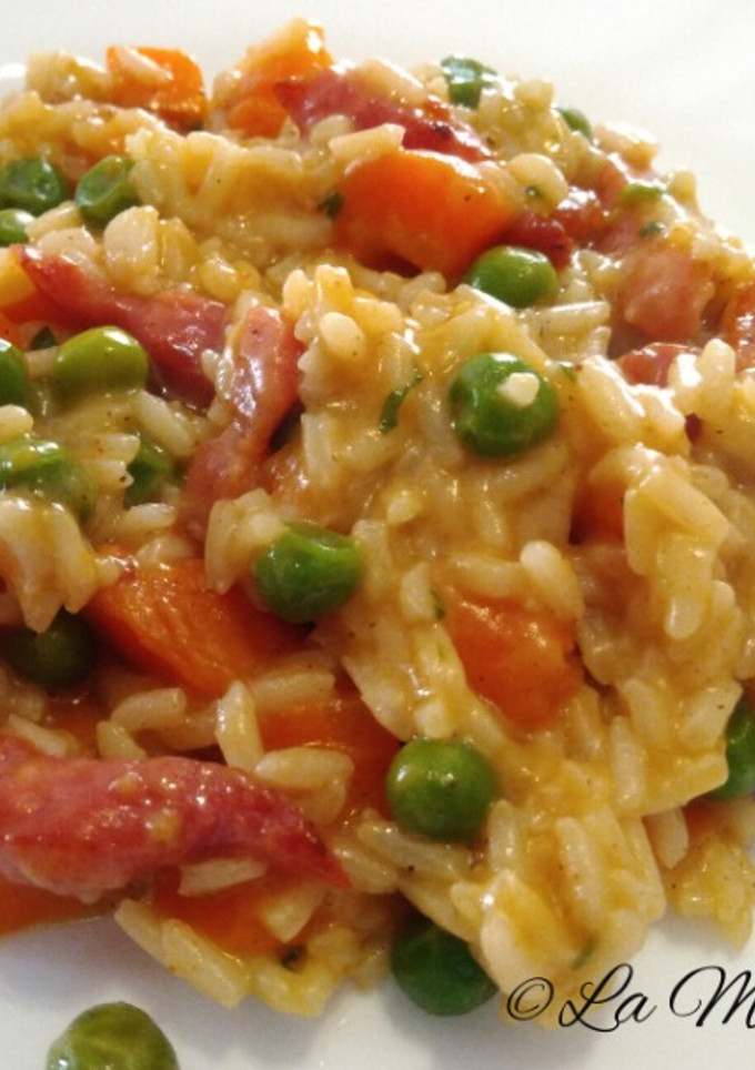 Una foto de Risotto con verduras y bacon