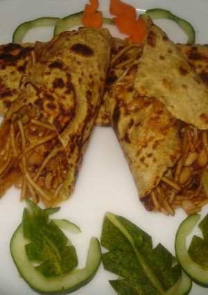 A picture of Noodles stuffed Dosa paratha.