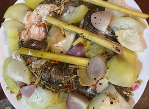 Hình của món Cá lóc hấp bầu.