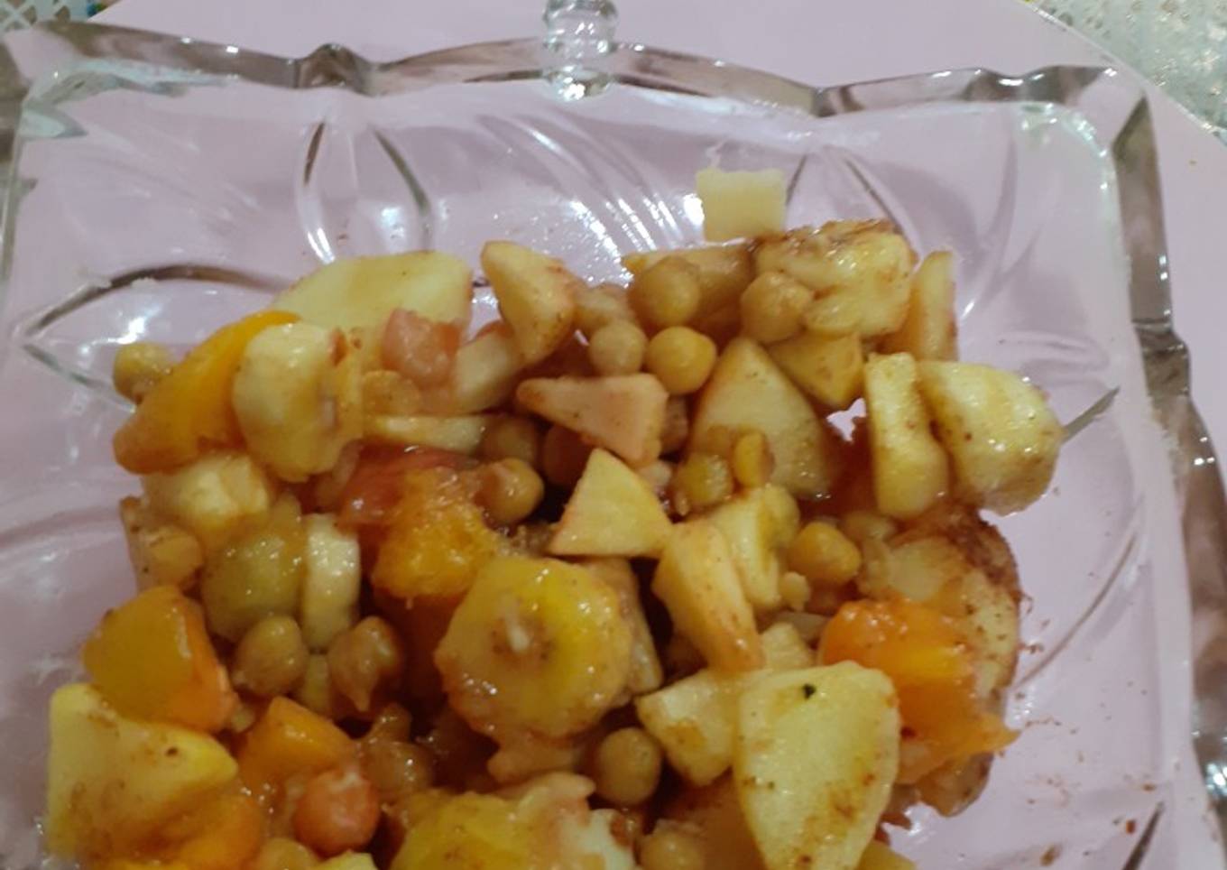 Fruit chat with Aloobukhara chutney