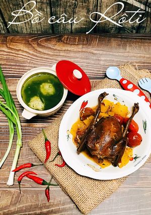 Hình của món Chim bồ câu rôti.