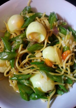 Foto resep Tumis mie, buncis n telur puyuh