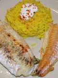Filet de merluza al horno con arroz al curry