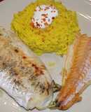 Filet de merluza al horno con arroz al curry