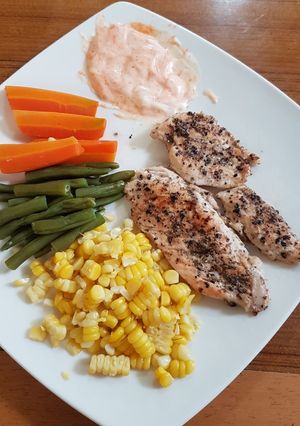 Foto resep 5. Grilled chicken with steam veggies