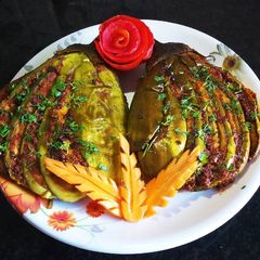 Stuffed Layered Cut Brinjal Fry Recipe A picture of Stuffed Layered Cut Brinjal Fry Recipe.