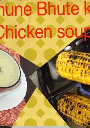 A picture of Bhune bhute and chicken soup.