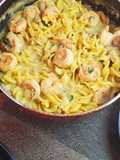 Pasta con Camarones en salsa blanca