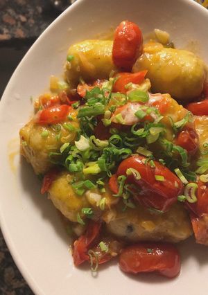 Una foto de Ñoquis de batata rellenos con muzzarella + compota de cherry’s