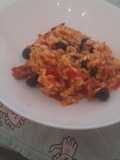 Risotto au chorizo tomates confites et olives noires