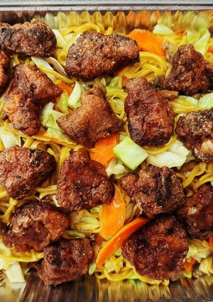 A picture of Pancit Canton w/Crispy Pork.