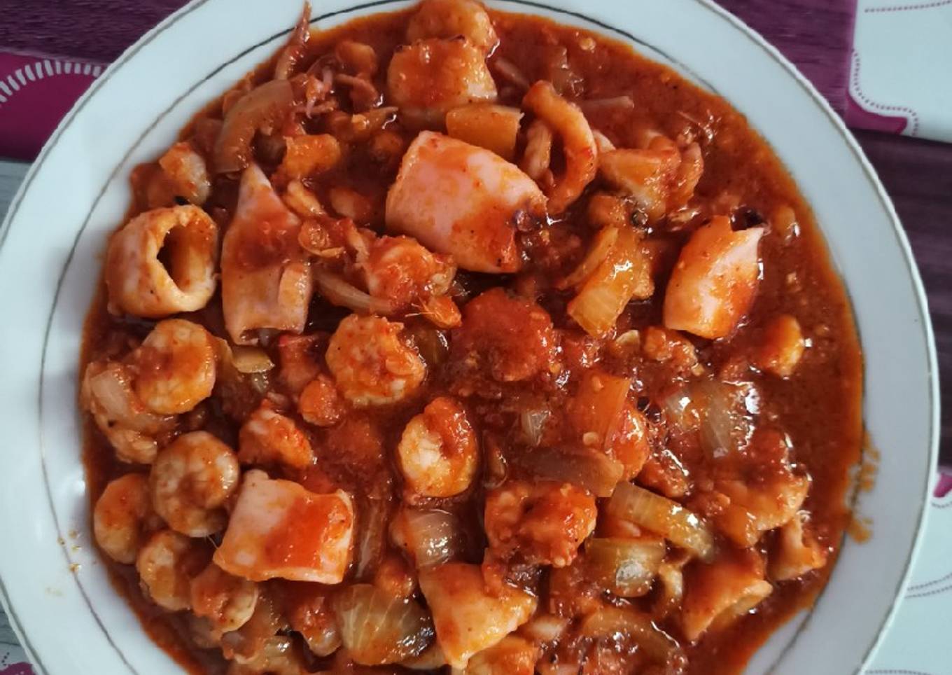 Udang cumi asam manis pedas
