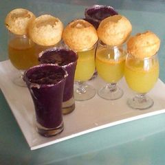 Pani Puri with fruit shots A picture of Pani Puri with fruit shots.