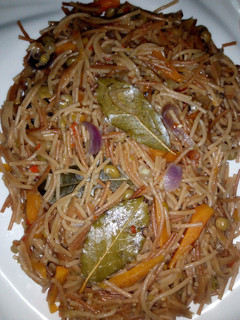 A picture of Brown vegetable spaghetti.
