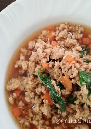 รูปของ อาหารเด็ก ผัดโหระพาหมูสับ (ไม่ใช้น้ำมัน)