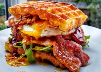 How To Prepare Recipe Southern Chicken Waffle Burger With Egg  Maple Glazed Bacon Delicious