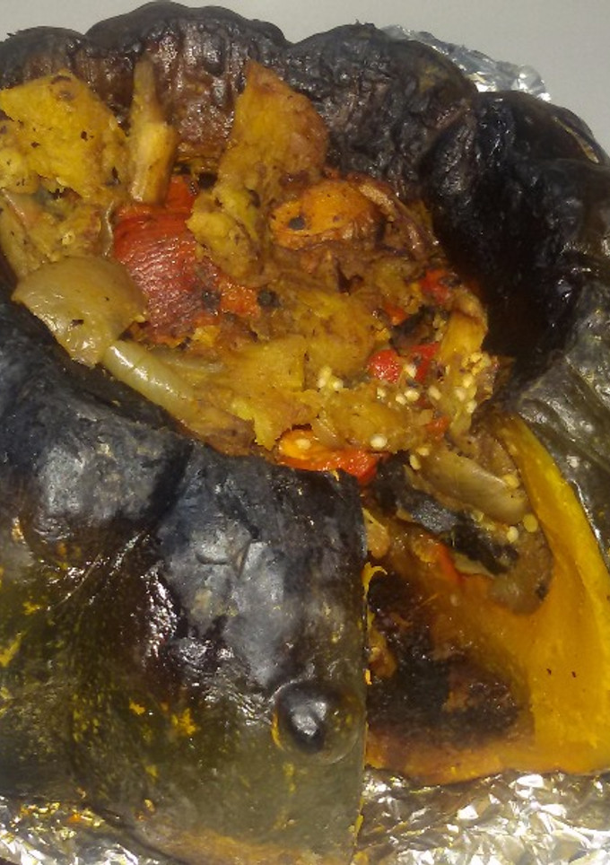 Una foto de Zapallo relleno vegetariano a la parrilla