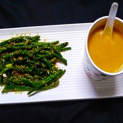 Masoor Dal Soup with Roasted French beans A picture of Masoor Dal Soup with Roasted French beans.