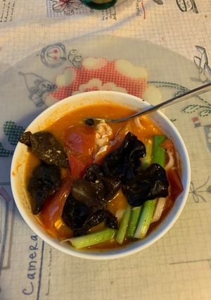 A picture of Tomato Noodle Soup.