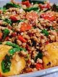 Stir-Fried Basil with Ground Pork and Egg Tofu